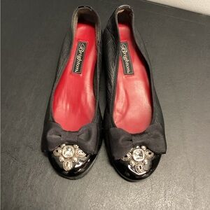 Brighton Black Flats with Bow and Jewel Detail